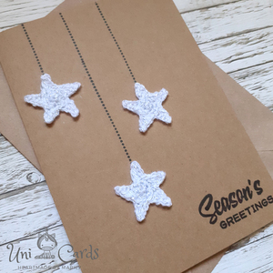 Χριστουγεννιάτικη κάρτα με πλεκτά αστεράκια - νήμα, αστέρι, ευχετήριες κάρτες - 2