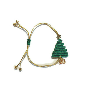 "o Christmas tree" - Βραχιόλι γούρι χριστουγεννιάτικο δέντρο 2023 πράσινο - νήμα, κοσμήματα, αυξομειούμενα, γούρια, δέντρο