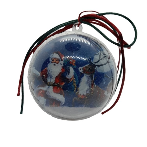 Χειροποίητη χριστουγεννιάτικη μπάλα διπλής όψης Άγιος Βασίλης - Εκκλησία σπίτι, τάρανδος, κλαριά, χιόνι, δέντρο, κόκκινο, μπορντώ, πράσινο, μπλε στολίδι γούρι - άγιος βασίλης, στολίδια, δέντρο, μπάλες - 2