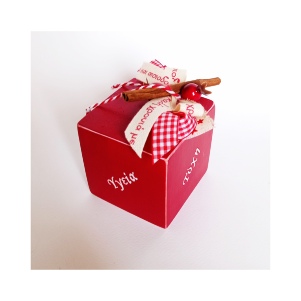 Χριστουγεννιάτικο ξύλινο γούρι κύβος κόκκινο 2023 δώρο 5*5εκ - ξύλο, χριστουγεννιάτικα δώρα, δώρα για δασκάλες, γούρια, πρωτοχρονιά - 2