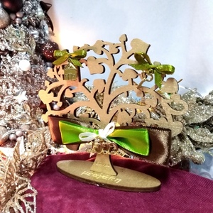 Γούρι 2024 ξύλινο δεντράκι χρυσό-καφέ-λαδί 11×3×10,7cm - ξύλο, χριστουγεννιάτικα δώρα, γούρια, πρωτοχρονιά, δέντρο - 3