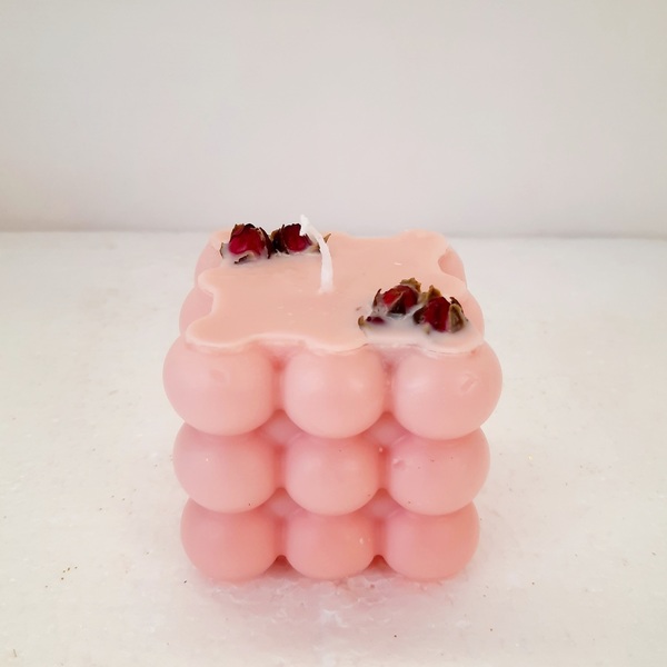 Χειροποίητο αρωματικό κερί κύβος bubbles ροζ με μπουμπούκια - χειροποίητα, αρωματικά κεριά, κύβος, κερί σόγιας, κεριά & κηροπήγια