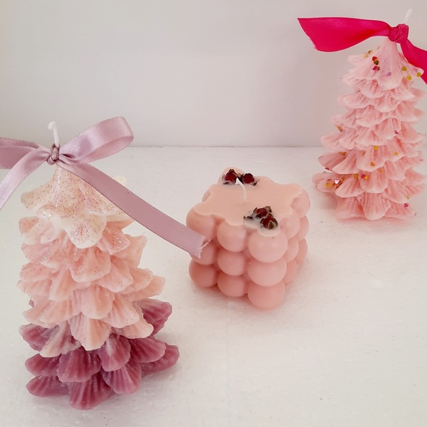 Χειροποίητο αρωματικό κερί κύβος bubbles ροζ με μπουμπούκια - χειροποίητα, αρωματικά κεριά, κύβος, κερί σόγιας, κεριά & κηροπήγια - 2