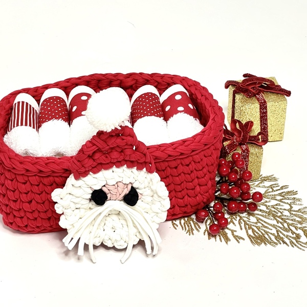 Σετ Δώρου Άι Βασίλης Πλεκτό Καλάθι - 6 Πετσέτες Χειρός - λευκά είδη, χριστουγεννιάτικα δώρα, άγιος βασίλης, σετ δώρου