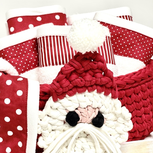 Σετ Δώρου Άι Βασίλης Πλεκτό Καλάθι - 6 Πετσέτες Χειρός - λευκά είδη, χριστουγεννιάτικα δώρα, άγιος βασίλης, σετ δώρου - 3