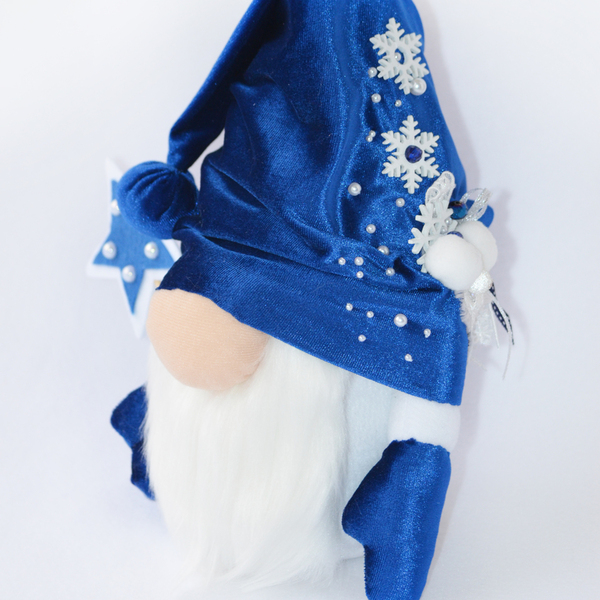 Χριστουγεννιάτικος νάνος σε βασιλικό μπλε βελούδο 28 εκ - βελούδο, διακοσμητικά - 2