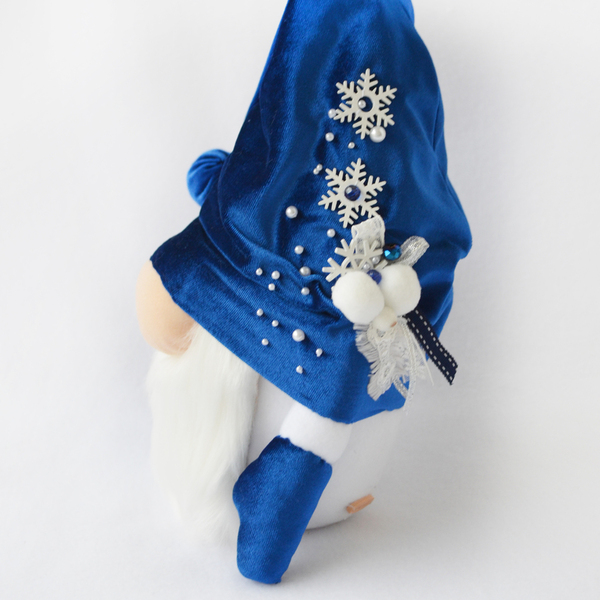 Χριστουγεννιάτικος νάνος σε βασιλικό μπλε βελούδο 28 εκ - βελούδο, διακοσμητικά - 3