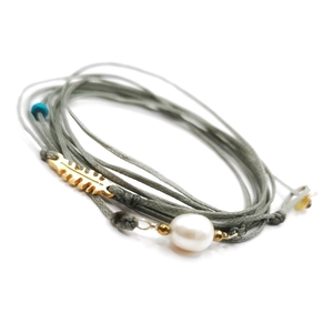 Feather bracelet , βραχιολι με φτερό από ασήμι 925 - μαργαριτάρι, επιχρυσωμένα, ασήμι 925, πολύσειρα