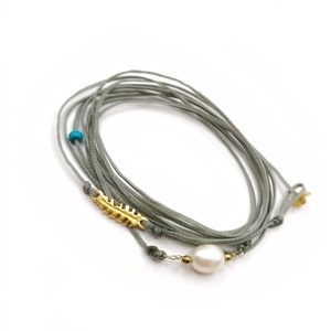 Feather bracelet , βραχιολι με φτερό από ασήμι 925 - μαργαριτάρι, επιχρυσωμένα, ασήμι 925, πολύσειρα - 2