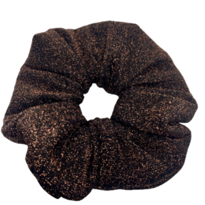 Υφασμάτινο λαστιχάκι scrunchie μαύρο με καφέ μεταλλιζέ κλωστή - κορίτσι, μαύρα, για τα μαλλιά, λαστιχάκια μαλλιών - 3