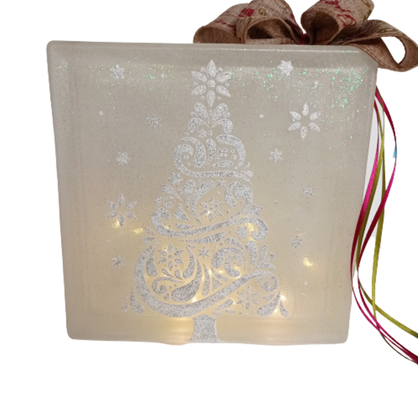 Φωτιζόμενο χριστουγεννιάτικο υαλοτουβλο - γυαλί, διακοσμητικά, δέντρο - 3
