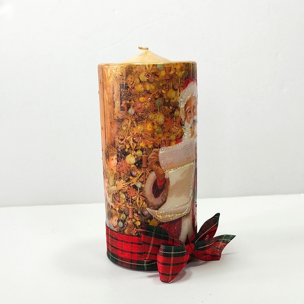 Διακοσμητικό κερί με vintage Άγιο Βασίλη - ντεκουπάζ, χειροποίητα, χριστουγεννιάτικα δώρα, άγιος βασίλης, κεριά & κηροπήγια - 4