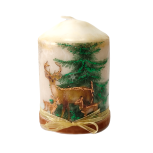 Διακοσμητικό κερί με decoupage ελαφάκια Ύψος 10cm - ντεκουπάζ, χειροποίητα, χριστουγεννιάτικα δώρα, κεριά & κηροπήγια