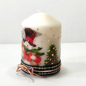 Διακοσμητικό κερί με decoupage χιονάνθρωπος Ύψος 10cm - ντεκουπάζ, χειροποίητα, χριστουγεννιάτικα δώρα, κεριά & κηροπήγια - 2