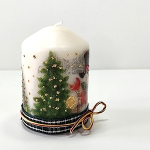 Διακοσμητικό κερί με decoupage χιονάνθρωπος Ύψος 10cm - ντεκουπάζ, χειροποίητα, χριστουγεννιάτικα δώρα, κεριά & κηροπήγια - 3