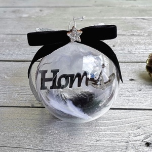 Χριστουγεννιάτικη μπάλα 8cm Home και φτερά Μαύρα Λευκά - βελούδο, χριστουγεννιάτικα δώρα, στολίδια, μπάλες - 3