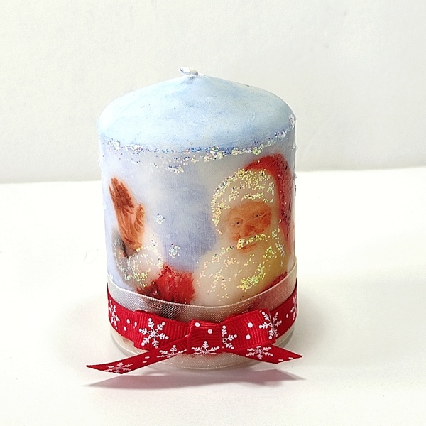 Διακοσμητικό μικρό κερί Άγιος Βασίλης Ύψος 8cm - ύφασμα, ντεκουπάζ, χριστουγεννιάτικα δώρα, άγιος βασίλης, κεριά & κηροπήγια - 3
