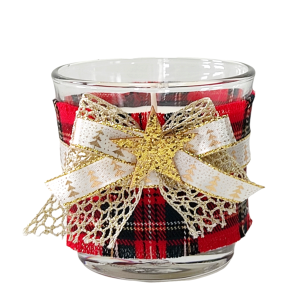 Κερί αρωματικό σε ποτήρι με διακόσμηση ξύλινο αστέρι - γυαλί, αστέρι, ντεκουπάζ, χριστουγεννιάτικα δώρα, κεριά & κηροπήγια