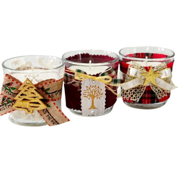 Κερί αρωματικό σε ποτήρι με διακόσμηση ξύλινο αστέρι - γυαλί, αστέρι, ντεκουπάζ, χριστουγεννιάτικα δώρα, κεριά & κηροπήγια - 3