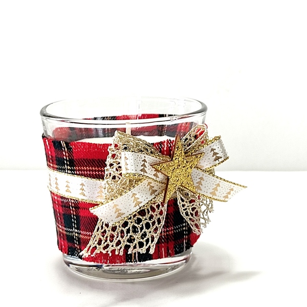 Κερί αρωματικό σε ποτήρι με διακόσμηση ξύλινο αστέρι - γυαλί, αστέρι, ντεκουπάζ, χριστουγεννιάτικα δώρα, κεριά & κηροπήγια - 2