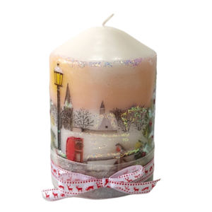Διακοσμητικό κερί Χριστουγεννιάτικο τοπίο Ύψος 10cm - ντεκουπάζ, χειροποίητα, χριστουγεννιάτικα δώρα, κεριά & κηροπήγια