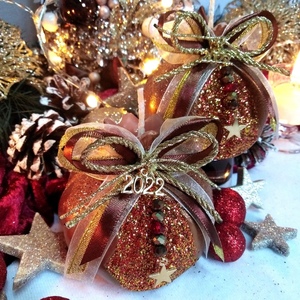 Γούρι 2023 αρωματικό κερί ρόδι μεγάλο bronze-γκλίτερ 8.5*7.5cm - νήμα, χριστούγεννα, χριστουγεννιάτικα δώρα, γούρια, πρωτοχρονιά - 2