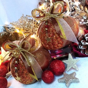 Γούρι 2023 αρωματικό κερί ρόδι μεγάλο bronze-γκλίτερ 8.5*7.5cm - νήμα, χριστούγεννα, χριστουγεννιάτικα δώρα, γούρια, πρωτοχρονιά - 3