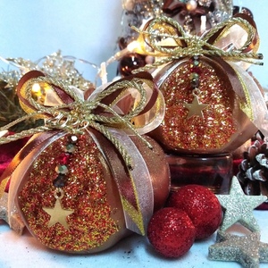 Γούρι 2023 αρωματικό κερί ρόδι μεγάλο bronze-γκλίτερ 8.5*7.5cm - νήμα, χριστούγεννα, χριστουγεννιάτικα δώρα, γούρια, πρωτοχρονιά - 4