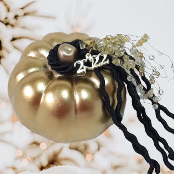Κεραμική κολοκύθα - Γούρι (8,5 χ 7,5 εκ.) χρυσό χρώμα - χριστουγεννιάτικα δώρα, κολοκύθα, γούρια - 2
