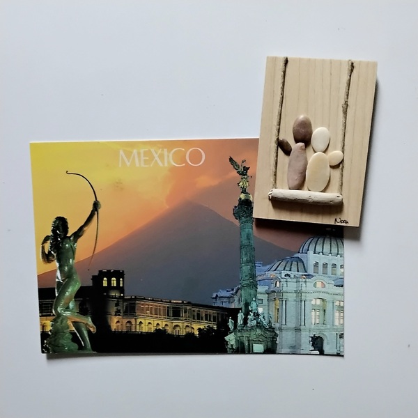 Ξύλινο μαγνητάκι με παράσταση από βότσαλα, lovers (5,5×8,5cm) - ξύλο, δώρα επετείου, διακοσμητικά, ιδεά για δώρο, αγ. βαλεντίνου - 2