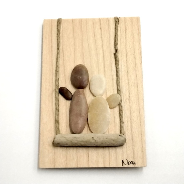 Ξύλινο μαγνητάκι με παράσταση από βότσαλα, lovers (5,5×8,5cm) - ξύλο, δώρα επετείου, διακοσμητικά, ιδεά για δώρο, αγ. βαλεντίνου - 4