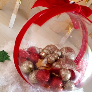 Χριστουγεννιάτικη μπάλα Red and gold - βελούδο, χριστουγεννιάτικα δώρα, στολίδια, μπάλες - 3
