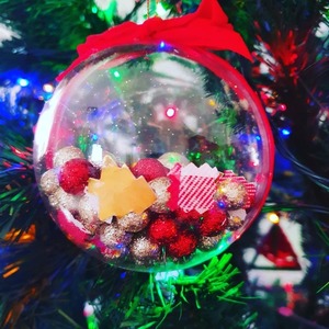 Χριστουγεννιάτικη μπάλα Red and gold - βελούδο, χριστουγεννιάτικα δώρα, στολίδια, μπάλες - 4