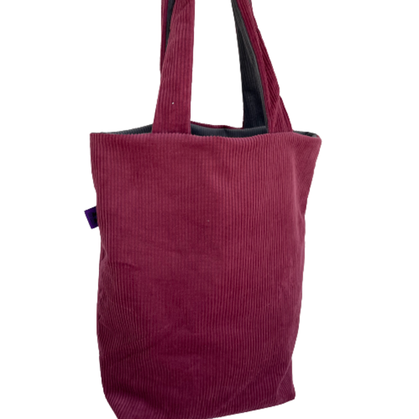 Χειροποίητη τσάντα ώμου shopper διπλής όψης κοτλέ angie - ώμου, all day, δέρμα, μεγάλες
