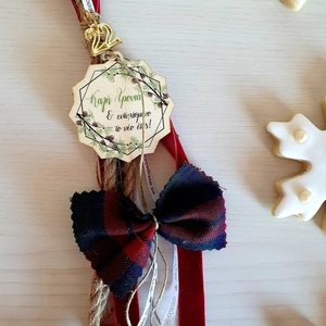 Γούρι για την νέα χρονιά με καρώ σκωτσέζικο φιογκάκι - ύφασμα, charms, χριστουγεννιάτικα δώρα, γούρια - 3