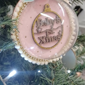 Girl first Christmas - ξύλο, plexi glass, χριστουγεννιάτικο, πρώτα Χριστούγεννα, στολίδια - 3