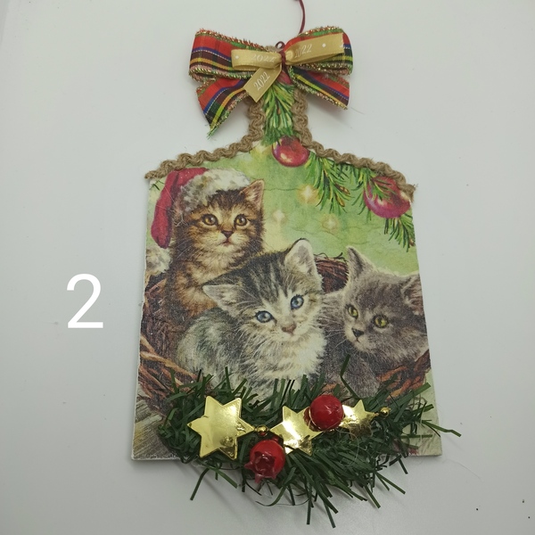 Ξύλο κοπής με Χριστουγεννιάτικα ζωακια - ξύλο, αστέρι, διακοσμητικά, κουκουνάρι - 2