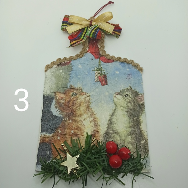 Ξύλο κοπής με Χριστουγεννιάτικα ζωακια - ξύλο, αστέρι, διακοσμητικά, κουκουνάρι - 3