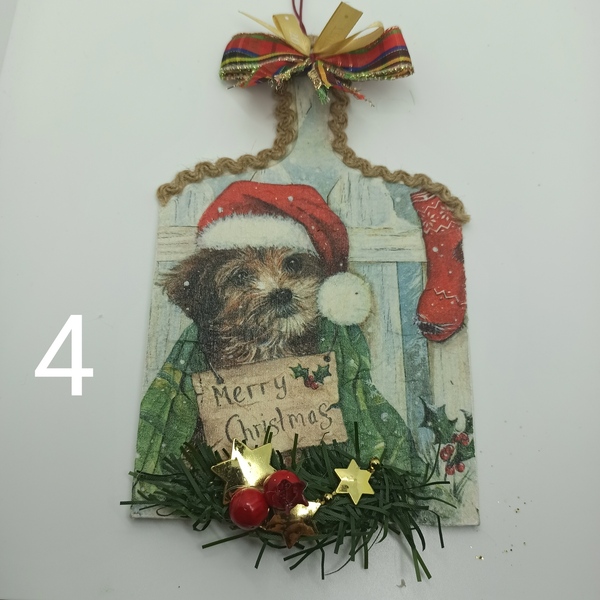 Ξύλο κοπής με Χριστουγεννιάτικα ζωακια - ξύλο, αστέρι, διακοσμητικά, κουκουνάρι - 4