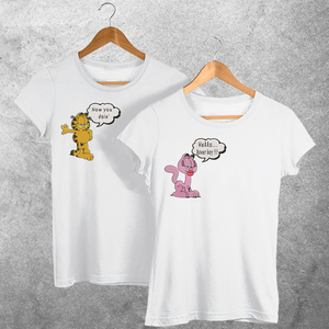 Σετ για ζευγάρι Αγ. Βαλεντίνου δυο βαμβακερα μπλουζάκια με κεντητό σχέδιο Garfield and his lady - ύφασμα, βαμβάκι, ζευγάρια, αγ. βαλεντίνου, σετ δώρου