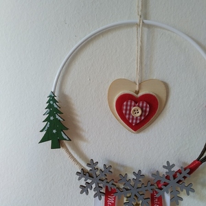 Χριστουγεννιάτικο Στεφάνι Χειροποίητο 19cm - ξύλο, στεφάνια, μέταλλο, διακοσμητικά, χιονονιφάδα - 3