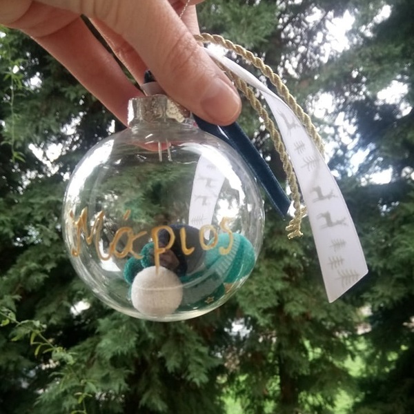 Χριστουγεννιάτικη Μπάλα ♥ με Φτερά, Αστέρια και Κορδέλες 8 εκ Πετρόλ, Σμαραγδί, Μπεζ - φτερό, στολίδια, μπάλες - 3