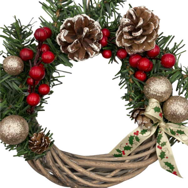 Χριστουγεννιατικο Διακοσμητικο Βεργινο Στεφανι διαμ. 20x20 εκατ. - ξύλο, στεφάνια, διακοσμητικά, κουκουνάρι, χριστουγεννιάτικα δώρα - 2