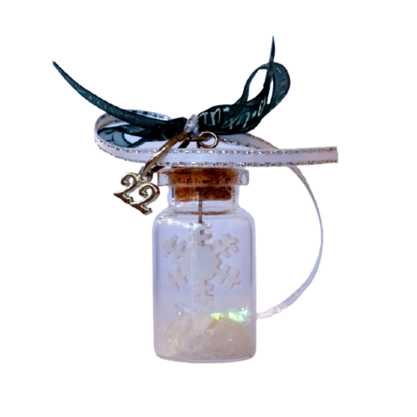 Γούρι Χιονονιφάδα σε γυάλινο μπουκαλάκι με φελλό - γυαλί, χιονονιφάδα, χριστουγεννιάτικα δώρα, γούρια