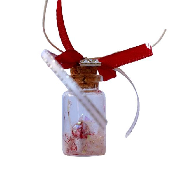 Γούρι Μανιτάρι σε γυάλινο μπουκαλάκι με φελλό - γυαλί, χιονονιφάδα, χριστουγεννιάτικα δώρα, γούρια