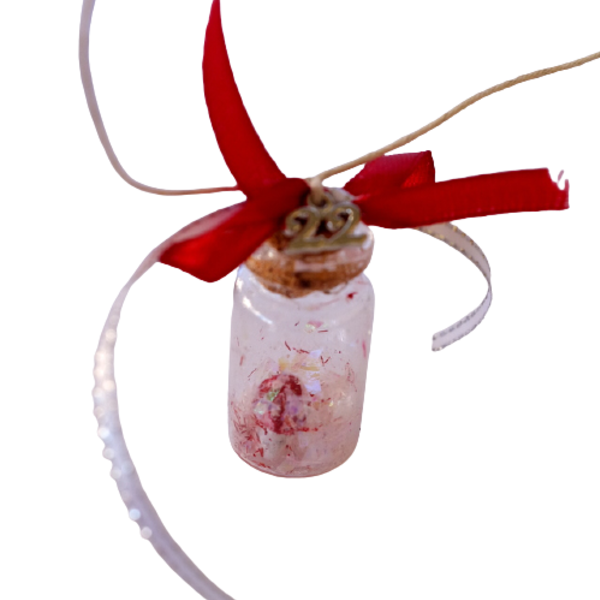 Γούρι Μανιτάρι σε γυάλινο μπουκαλάκι με φελλό - γυαλί, χιονονιφάδα, χριστουγεννιάτικα δώρα, γούρια - 3