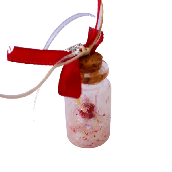 Γούρι Μανιτάρι σε γυάλινο μπουκαλάκι με φελλό - γυαλί, χιονονιφάδα, χριστουγεννιάτικα δώρα, γούρια - 4