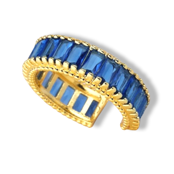 Χρυσό δαχτυλίδι με μπλε κρυστάλλους - ημιπολύτιμες πέτρες, επιχρυσωμένα, μεγάλα, αυξομειούμενα, φθηνά