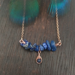 Κολιέ με χάντρες λάπις λάζουλι σε χαλκό και ατσάλι - 40 ή 45 cm - ημιπολύτιμες πέτρες, χαλκός, ατσάλι, layering, μπλε χάντρα - 3