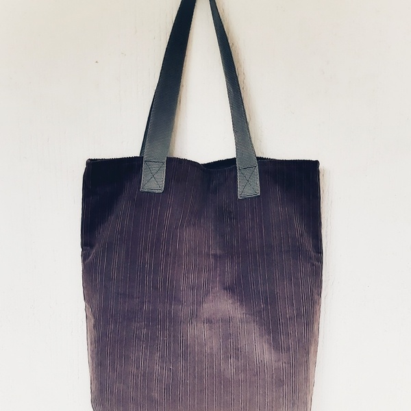 Κοτλε γκρι shopping bag - γυναικεία, ώμου, τσάντα, χειροποίητα, μεγάλες, αξεσουάρ, minimal, φθηνές - 5